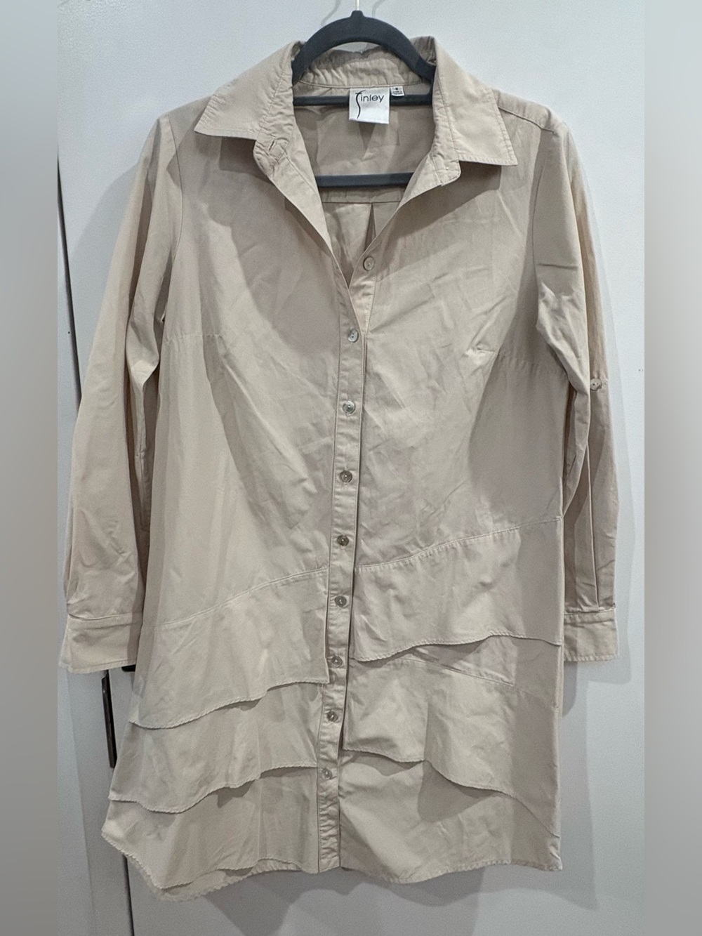 Finley Beige Button-Front Tiered Shirt Dress